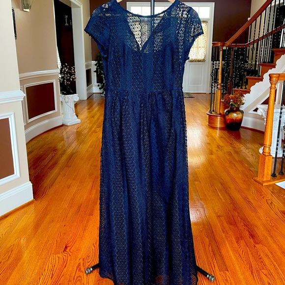 ZARA Blue Lace Maxi Dress Size M - Picture 1 of 2